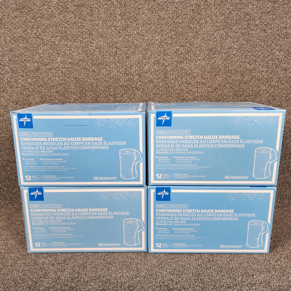 48pk Medline Conforming Stretch Gauze Bandage 3in x 75in Sterile NON25497 4 Box